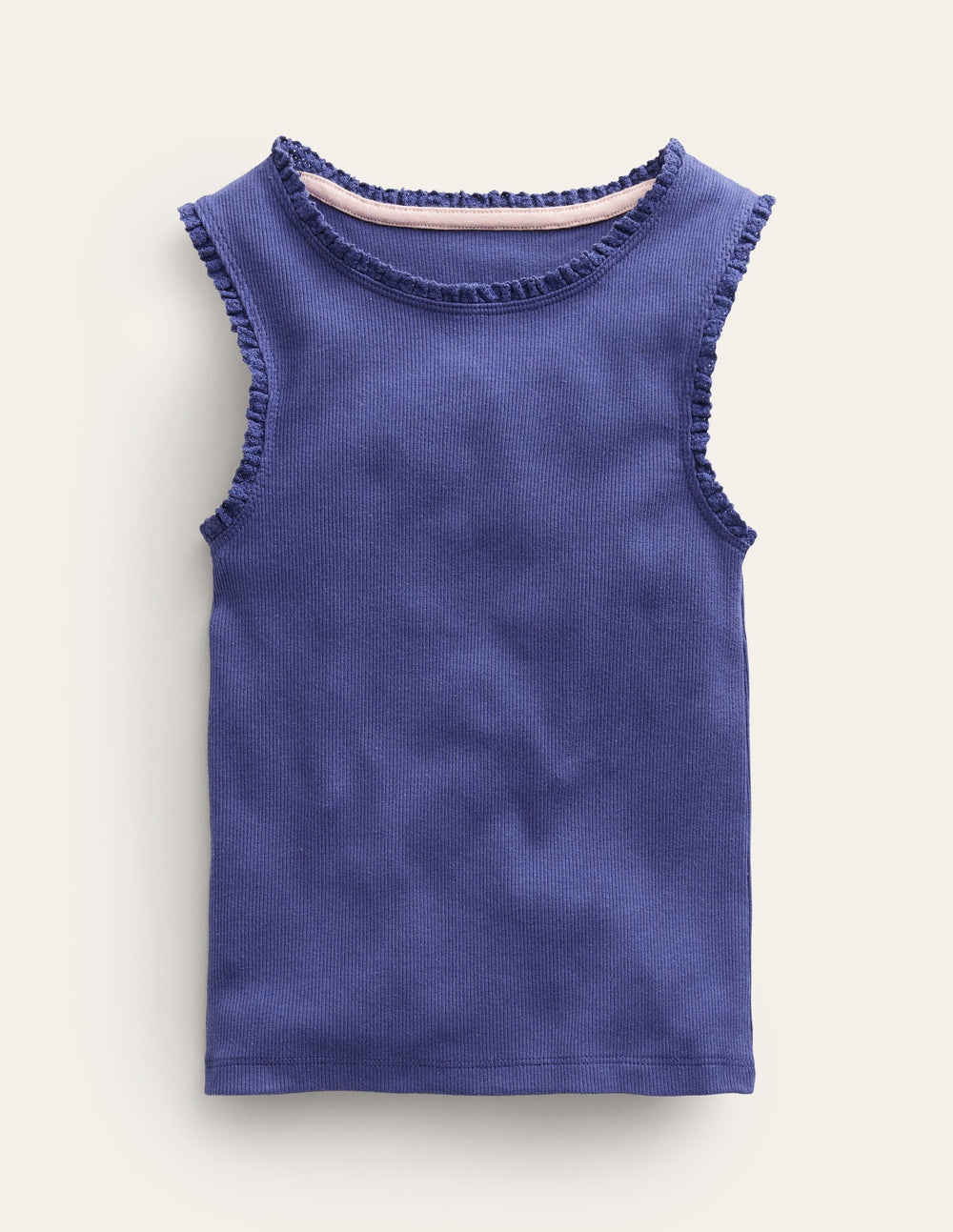 Ribbed Lace Trim Tank Top - Starboard