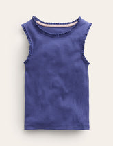 Ribbed Lace Trim Tank Top - Starboard