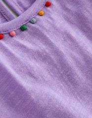 Ali Puff Sleeve Pom T-shirt - Lavender Purple