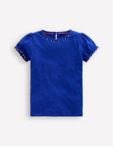 Ali Puff Sleeve Pom T-shirt - Bright Blue