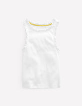 Ribbed Lace Trim Tank Top - White