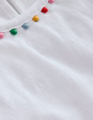 Ali Puff Sleeve Pom T-shirt - White