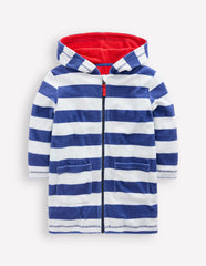 Towelling Zip - Up Throw - On - Sapphire Blue Stripe