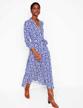 Marcia Jersey Shirt Dress - Bright Blue, Elaborate Stamp