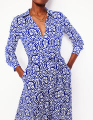 Marcia Jersey Shirt Dress - Bright Blue, Elaborate Stamp