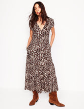 Eloise Tiered Jersey Dress - Cheetah Pop