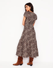 Eloise Tiered Jersey Dress - Cheetah Pop