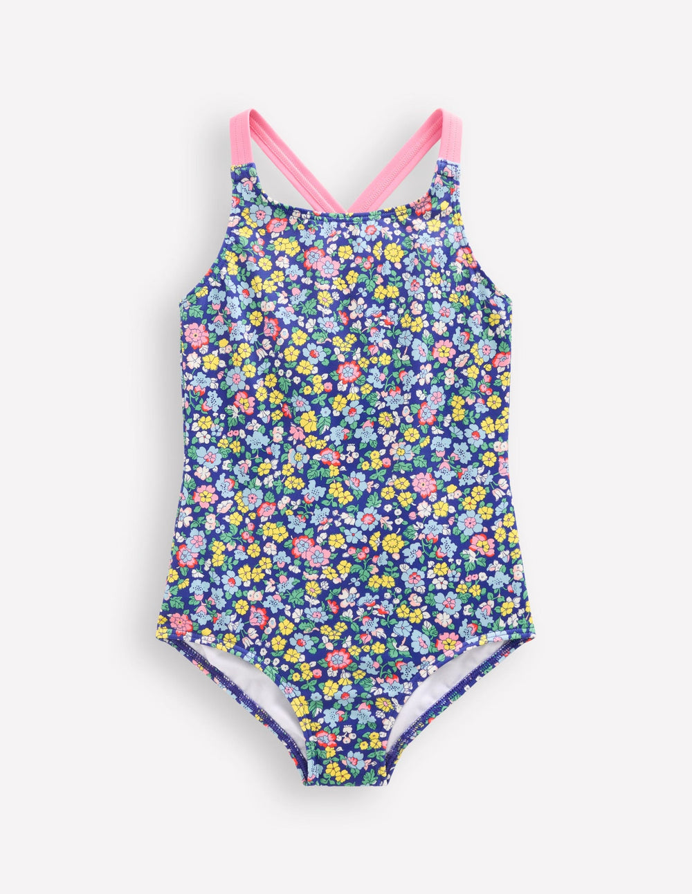 Cross - back Printed Swimsuit - Sapphire Blue Nautical Floral