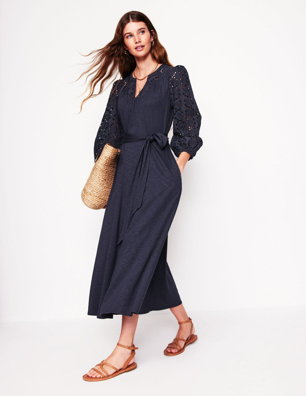 Eden Broderie Jersey Dress - Navy