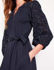 Eden Broderie Jersey Dress - Navy