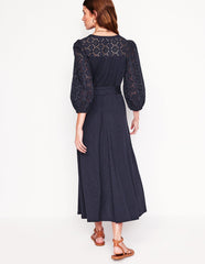 Eden Broderie Jersey Dress - Navy
