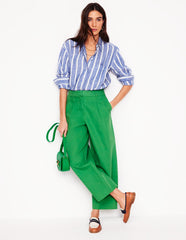 Sadie Relaxed Linen Shirt - Bright Blue Woven Breton
