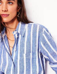 Sadie Relaxed Linen Shirt - Bright Blue Woven Breton