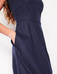 Carla Linen Midi Dress - Navy
