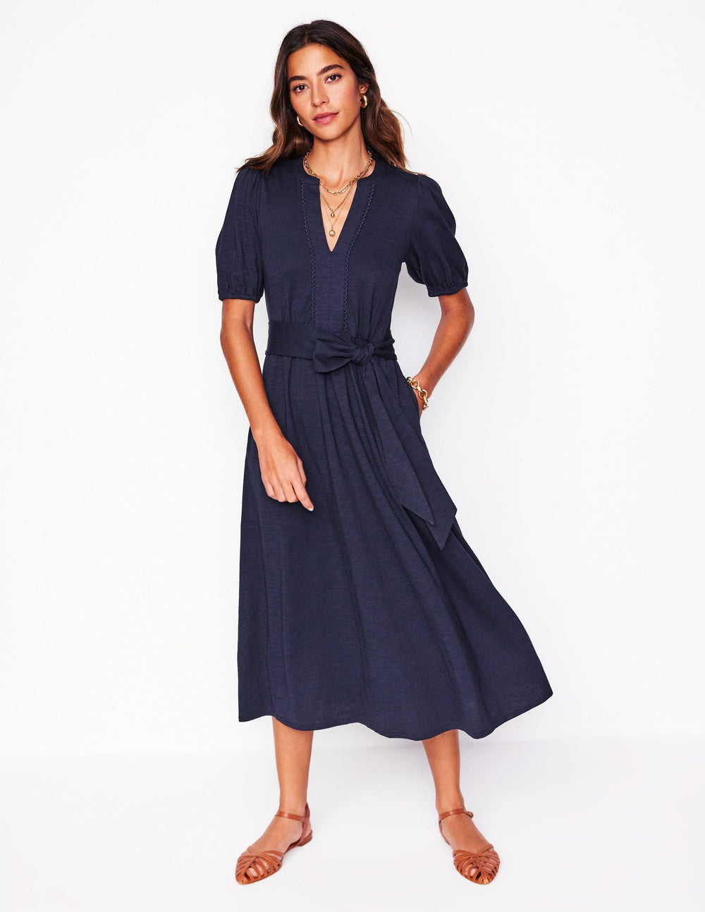 Sofia Trim Jersey Midi Dress - Navy