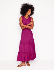 Mila Trim Tiered Jersey Dress - Fuschia