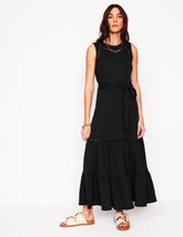 Mila Trim Tiered Jersey Dress - Black