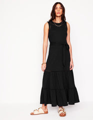 Mila Trim Tiered Jersey Dress - Black