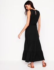 Mila Trim Tiered Jersey Dress - Black