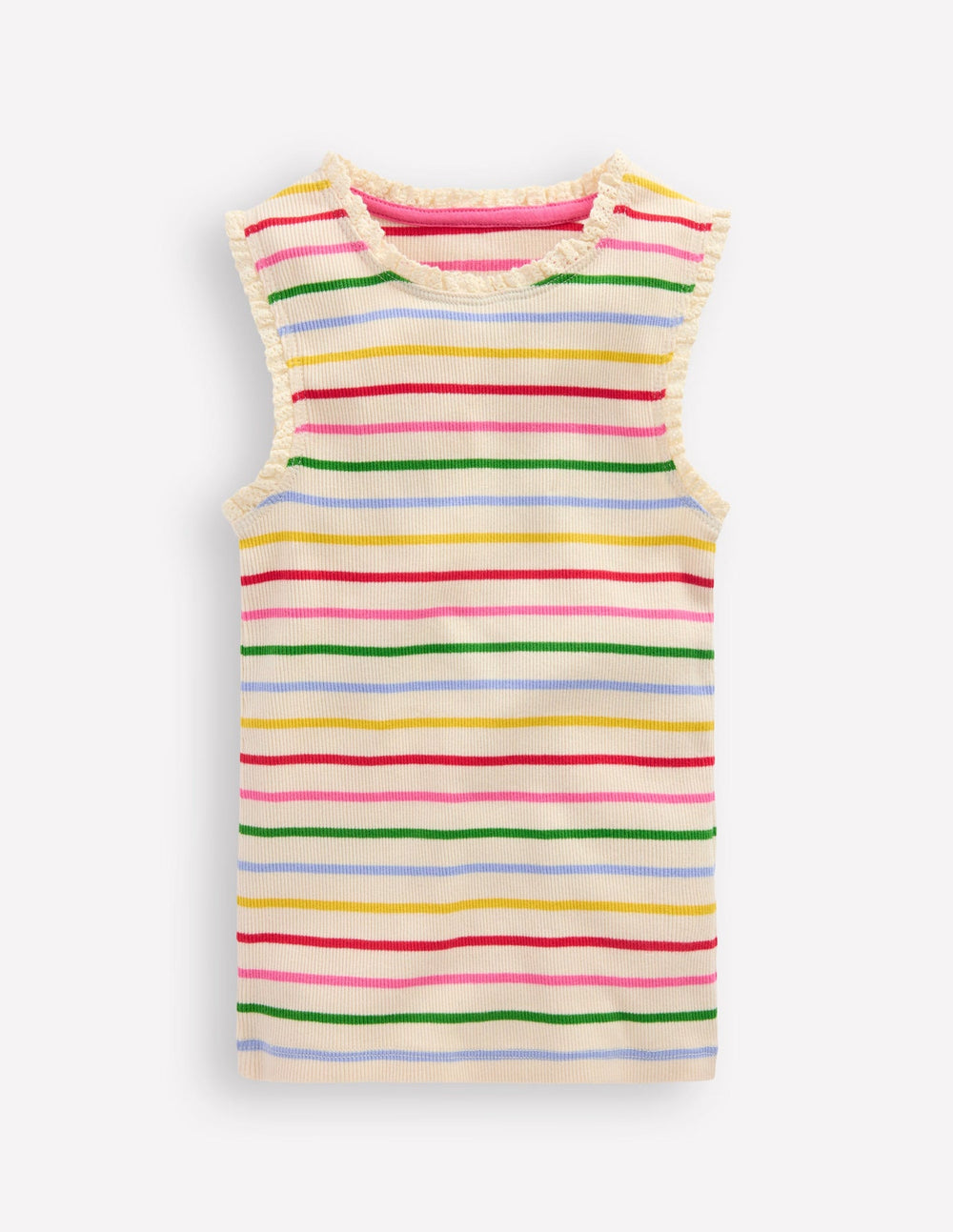 Ribbed Lace Trim Tank Top - Multi Stripe