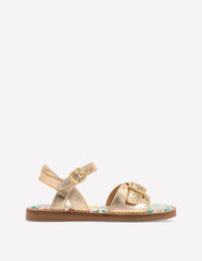 Leather Buckle Sandals - Gold