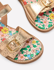 Leather Buckle Sandals - Gold