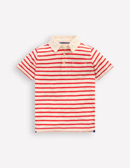 Slub Polo Shirt - Poppy Red/ Ivory