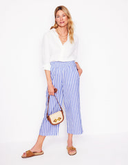 Cropped Double Cloth Pants - Bright Blue Stripe