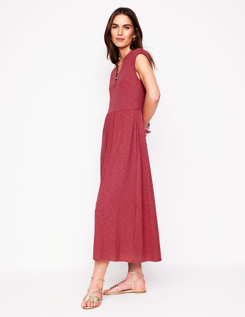 Chloe Jersey Midi Dress - Terracotta Red
