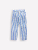 Cotton Linen Pull - On Pants - Blue Ticking
