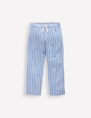 Cotton Linen Pull - On Pants - Blue Ticking