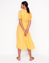 Anna Linen Tiered Midi Dress - Buttermilk Yellow