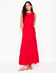 Mila Trim Tiered Jersey Dress - Poppy Red
