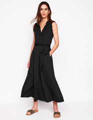 Aria Broderie Trim Midi Dress - Black
