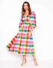 Lola Blouson Maxi Dress - Rainbow Multigingham