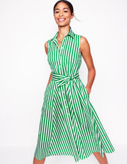 Amy Sleeveless Shirt Dress - Rich Emerald Stripe