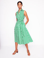 Amy Sleeveless Shirt Dress - Rich Emerald Stripe