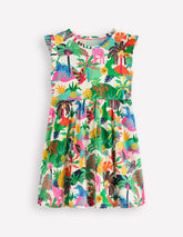Posie Frill Sleeve Dress - Soft Ivory Multi Jungle