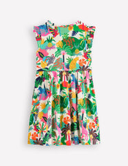 Posie Frill Sleeve Dress - Soft Ivory Multi Jungle