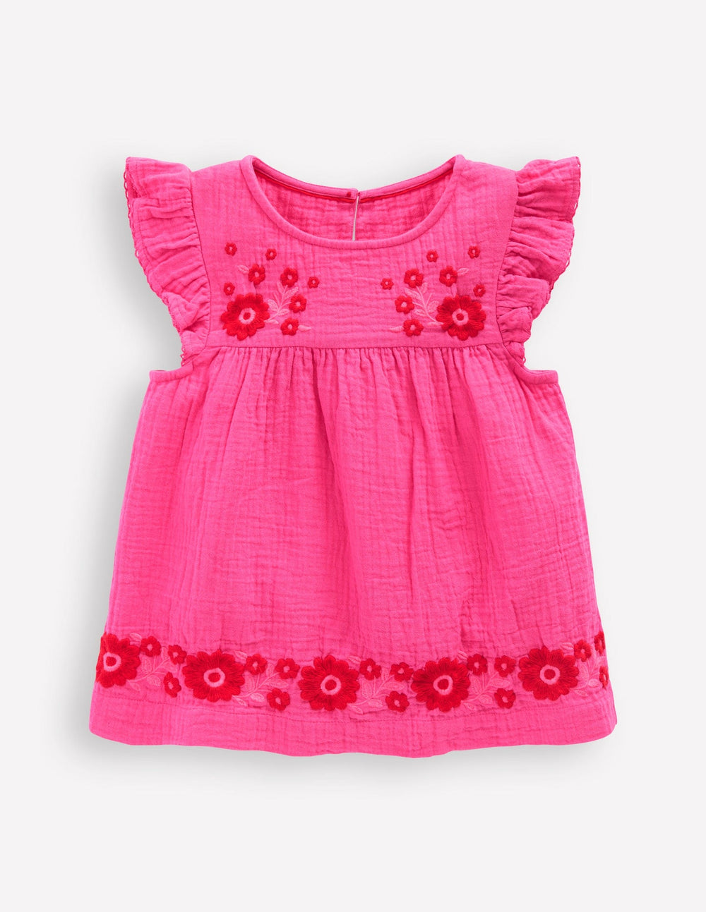 Double Cloth Frill Sleeve Top - Sorbet Pink Embroidered