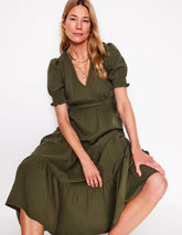 Anna Double Cloth Midi Dress - Woodland Green