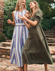 Anna Double Cloth Midi Dress - Woodland Green