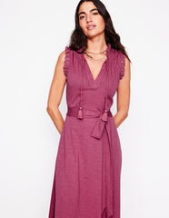 Aria Broderie Trim Midi Dress - Plum Purple