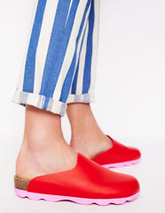 Lyla Colour Block Clogs - Post Box Red/Soft Pink