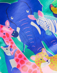 Short Sleeve Riso T-shirt - Aquamarine Blue Jungle Animals