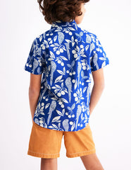 Cotton Linen Shirt - Blue Parrot Palm