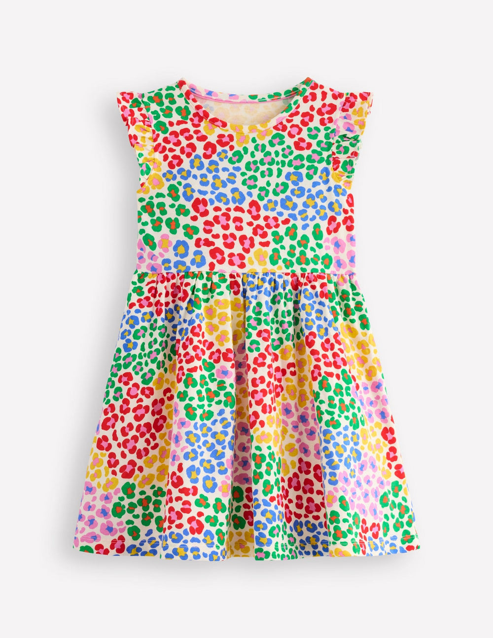 Posie Frill Sleeve Dress - Multi Rainbow Leopard