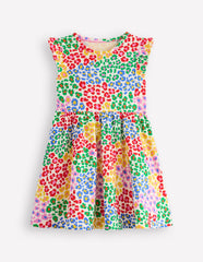 Posie Frill Sleeve Dress - Multi Rainbow Leopard