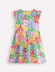 Posie Frill Sleeve Dress - Multi Rainbow Leopard