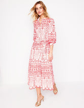 Clara Broderie Shirt Dress - Poppy Red, Parrot Broderie